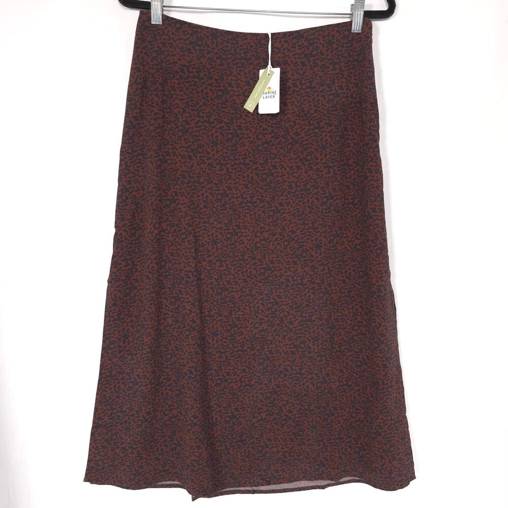MARINE LAYER Women's New Skirt 8 Ryan Midi Slip Deep Cheetah 18013